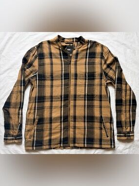 Vans Classic Full Zip Long Sleeve Jacket in Tan & Black Plaid, size L